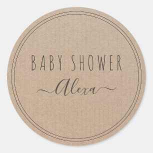 Vintage Simple Rustic Kraft Paper Baby Shower Classic Round Sticker