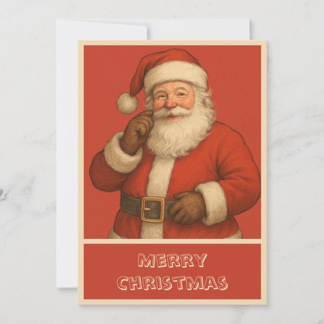 Vintage Simple Trendy Christmas Santa Claus Holiday Card (Front)