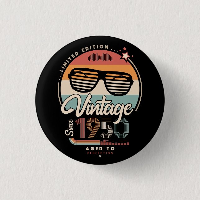 Vintage since 1950 3 cm round badge (Front)