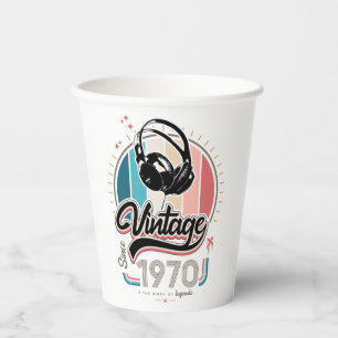 Vintage since 1970 headphones paper cups
