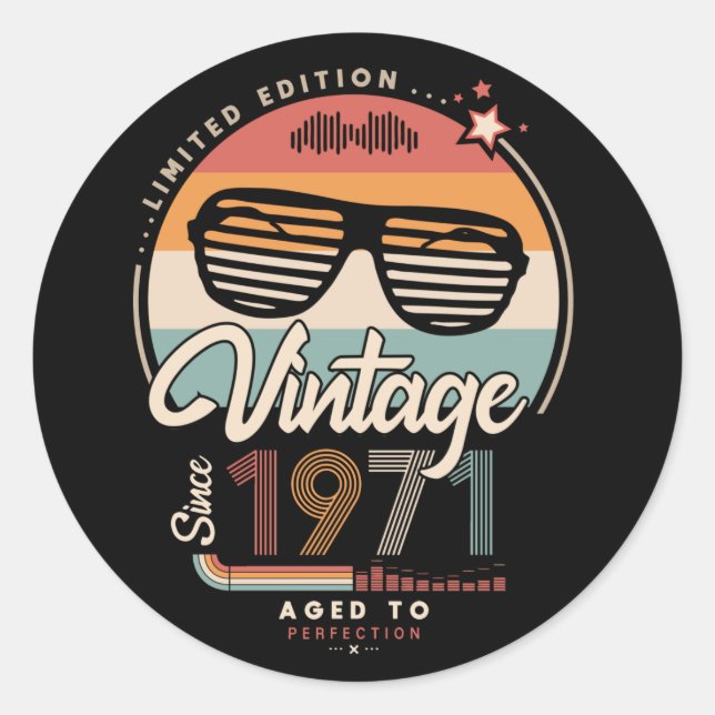 Vintage since 1971 classic round sticker (Front)
