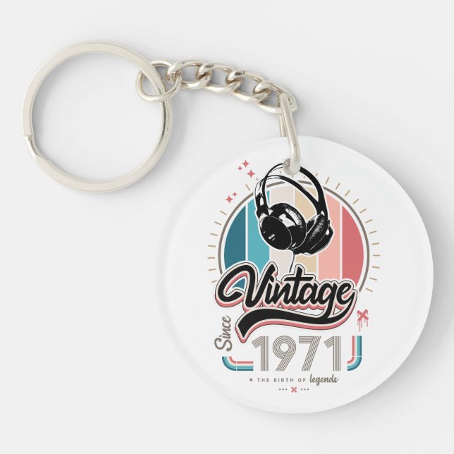 Vintage since 1971 headphones key ring (Front)