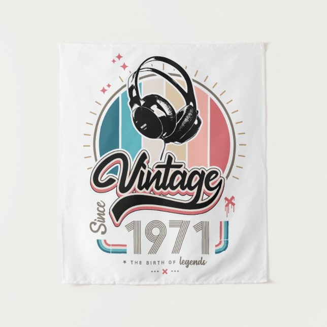 Vintage since 1971 headphones tapestry (Front)