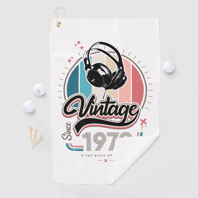 Vintage since 1972 headphones golf towel (InSitu)