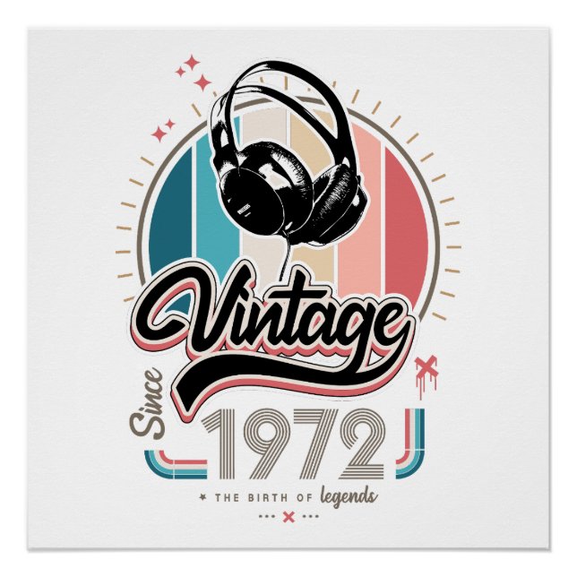 Vintage since 1972 headphones poster (Front)