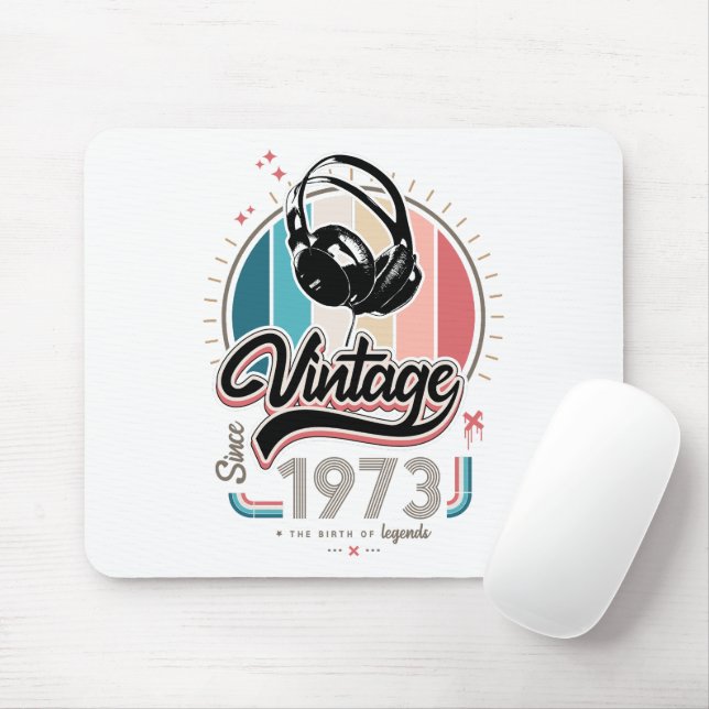 Vintage since 1973 headphones mouse mat (With Mouse)