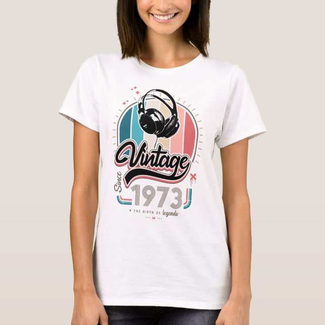 Vintage since 1973 headphones T-Shirt (Front)