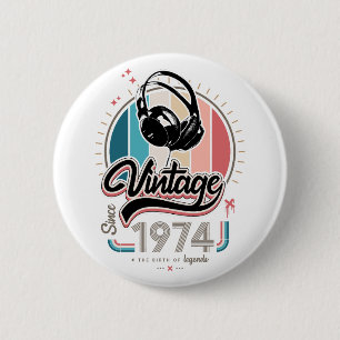 Vintage since 1974 headphones 6 cm round badge