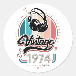 Vintage since 1974 headphones classic round sticker