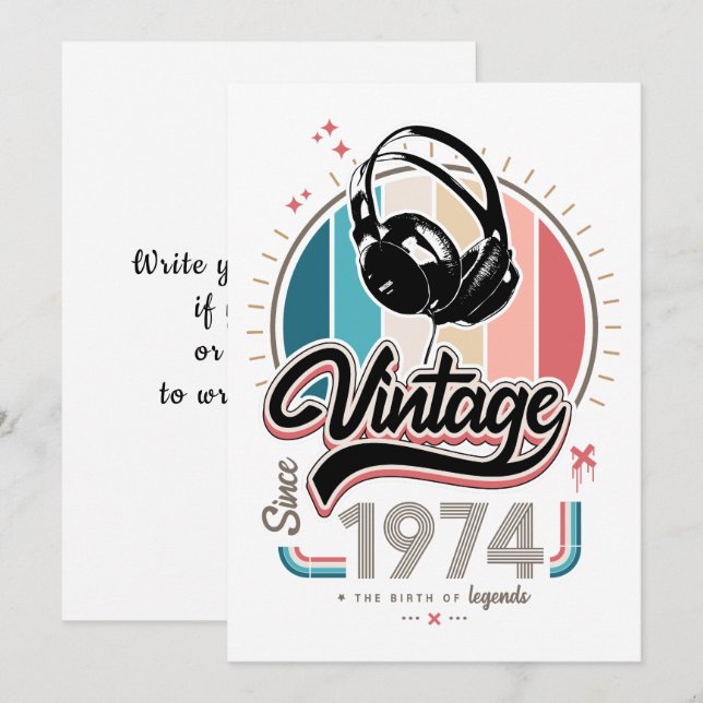 Vintage since 1974 headphones invitation (Front/Back)