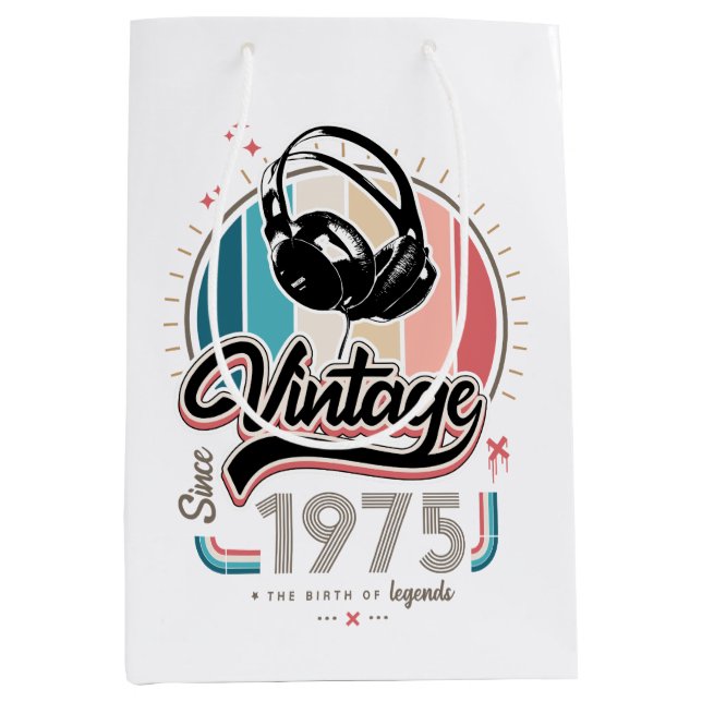 Vintage since 1975 headphones medium gift bag (Front)