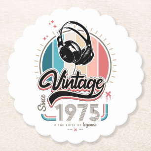 Vintage since 1975 headphones paper coaster