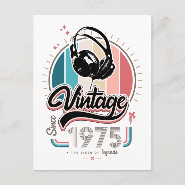 Vintage since 1975 headphones postcard (Front)