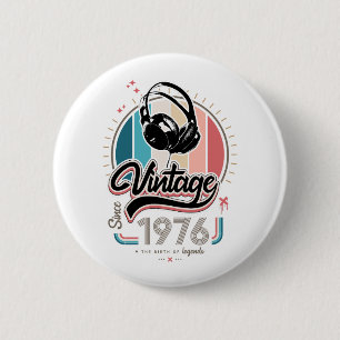 Vintage since 1976 headphones 6 cm round badge