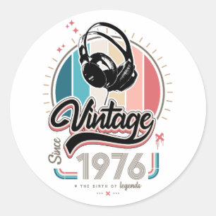 Vintage since 1976 headphones classic round sticker