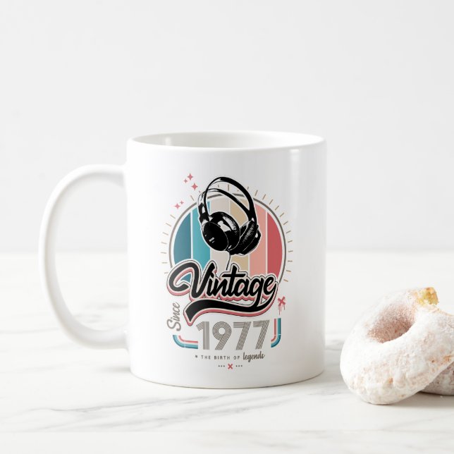 Vintage since 1977 headphones coffee mug (With Donut)