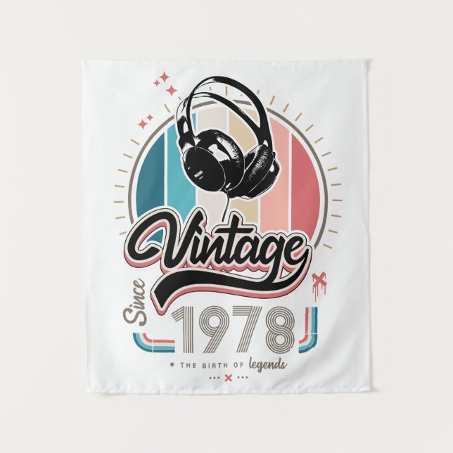 Vintage since 1978 headphones tapestry (Front)