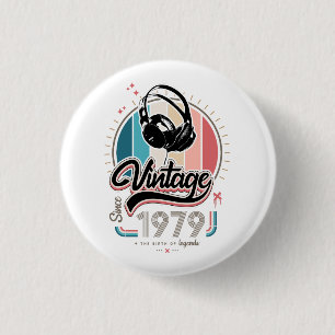 Vintage since 1979 headphones 3 cm round badge