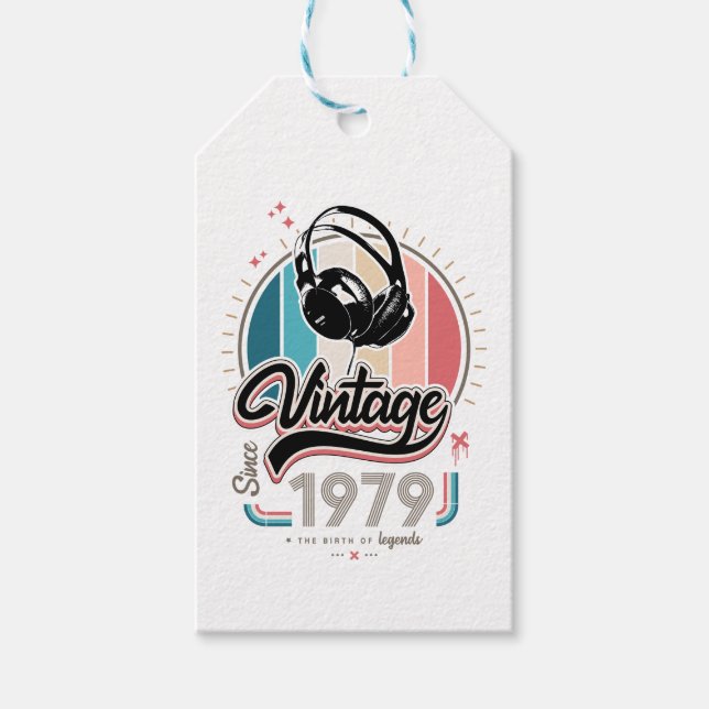 Vintage since 1979 headphones gift tags (Front)