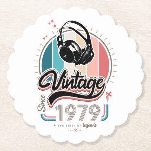 Vintage since 1979 headphones paper coaster
