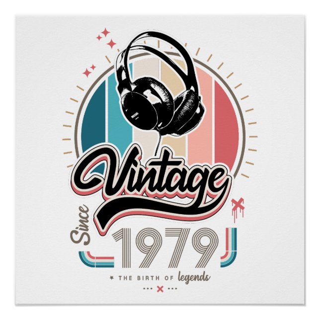 Vintage since 1979 headphones poster (Front)