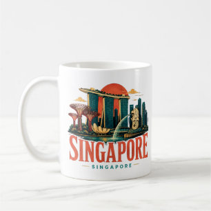 Vintage Singapore Travel Art Landmark Coffee Mug