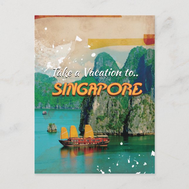 Vintage Singapore Vacation Poster. Postcard (Front)