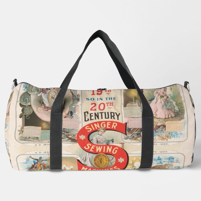 Vintage Singer Sewing Machine Ad Duffle Bag (Front)