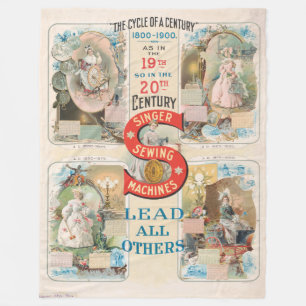 Vintage Singer Sewing Machine Ad Fleece Blanket