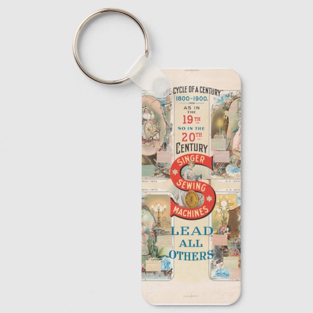 Vintage Singer Sewing Machine Ad Key Ring (Front)