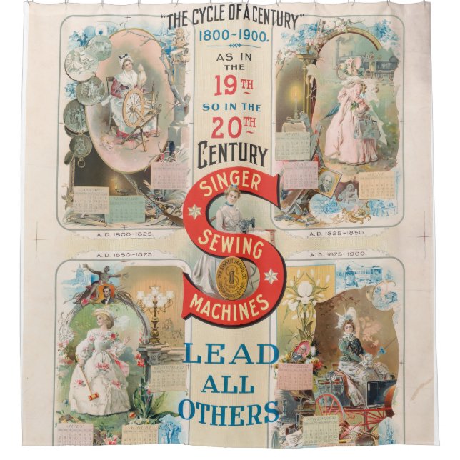 Vintage Singer Sewing Machine Ad Shower Curtain (Front)
