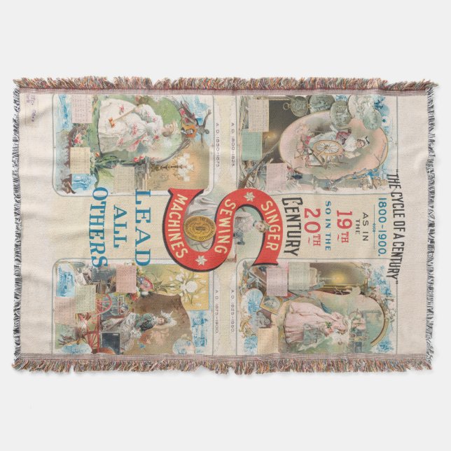 Vintage Singer Sewing Machine Ad Throw Blanket (Front)