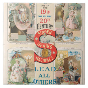 Vintage Singer Sewing Machine Ad Tile