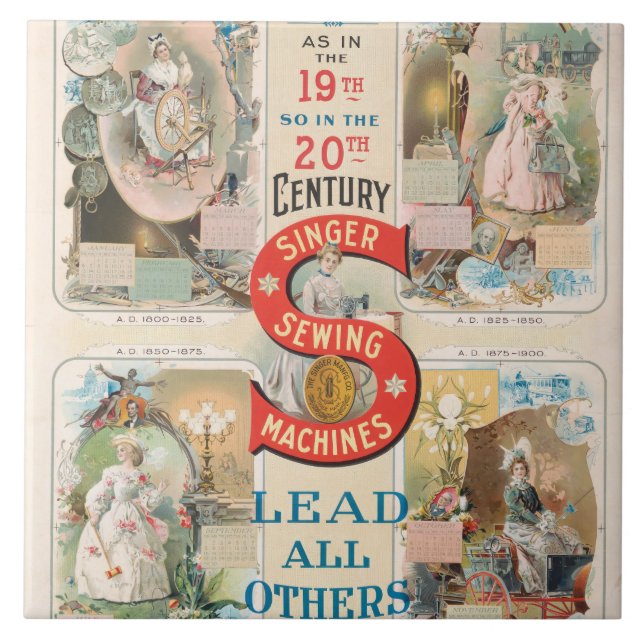 Vintage Singer Sewing Machine Ad Tile (Front)