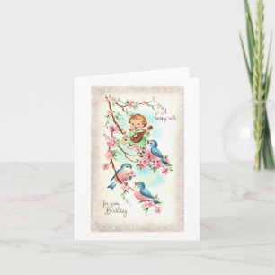 Vintage Singing Birds Birthday Card
