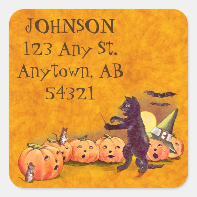 Vintage Singing Black Cat Halloween Address Label (Front)