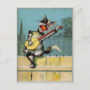 Vintage Singing Cat Postcard