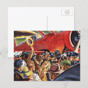 Vintage Single Prop Aeroplane Pilot with Paparazzi Postcard