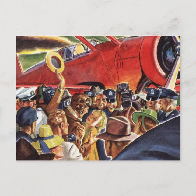 Vintage Single Prop Aeroplane Pilot with Paparazzi Postcard (Front)