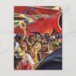 Vintage Single Prop Aeroplane Pilot with Paparazzi Postcard