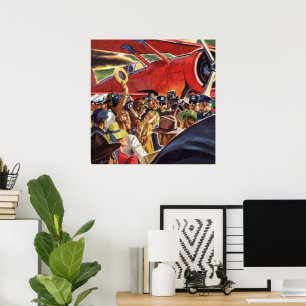 Vintage Single Prop Airplane Pilot with Paparazzi Poster