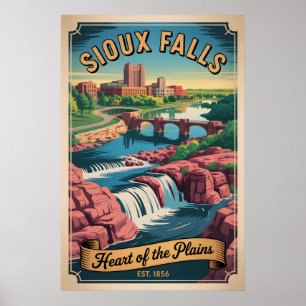Vintage Sioux Falls South Dakota Retro Travel Poster