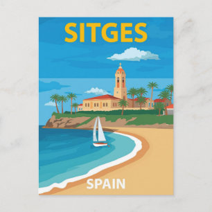 Vintage Sitges Spain Beach Travel Poster Postcard