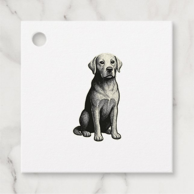 Vintage Sitting Dog Illustration Favour Tags (Front)