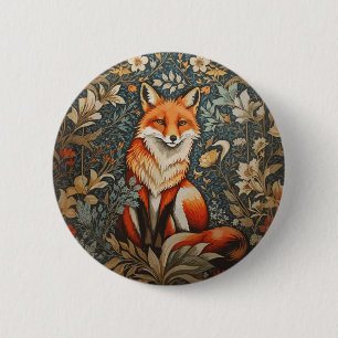 Vintage Sitting Fox William Morris Inspired Floral 6 Cm Round Badge