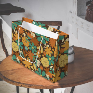 Vintage Sixties Flower Power in Brown Large Gift Bag