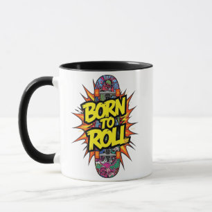 Vintage Skateboard "Born to Roll" Graphic Mug