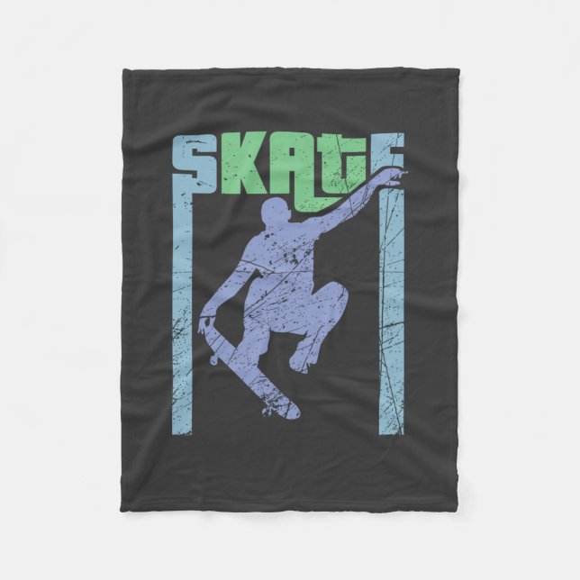 Vintage Skateboard Fleece Blanket (Front)