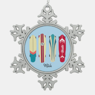 Vintage Skateboards Snowflake Pewter Christmas Ornament