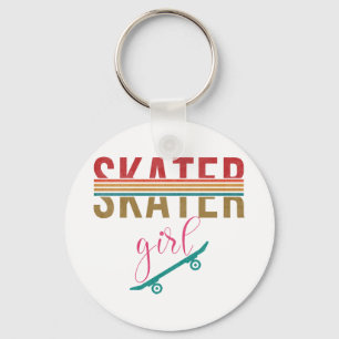 Vintage Skater Girl Skateboarder Skateboarding 80s Key Ring